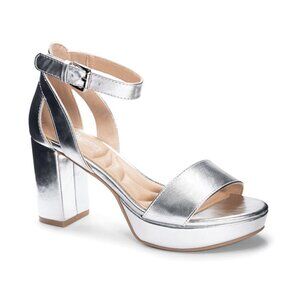 CLby Laundry BNWOT "Go on 2" silver heels NEW ankle strap